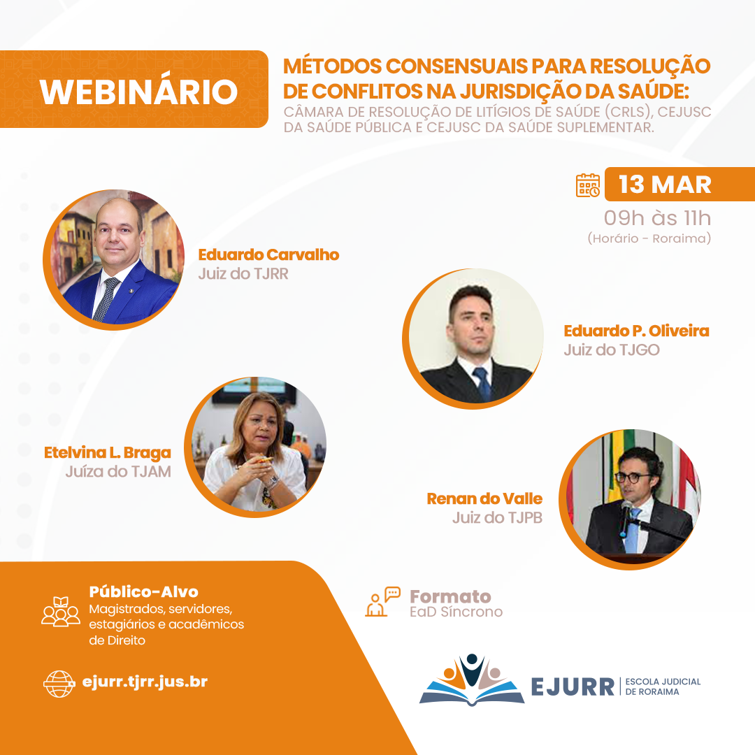 Imagem colorida mostra o banner de divulgação do Webinário, que aparece o nome e os palestrantes.