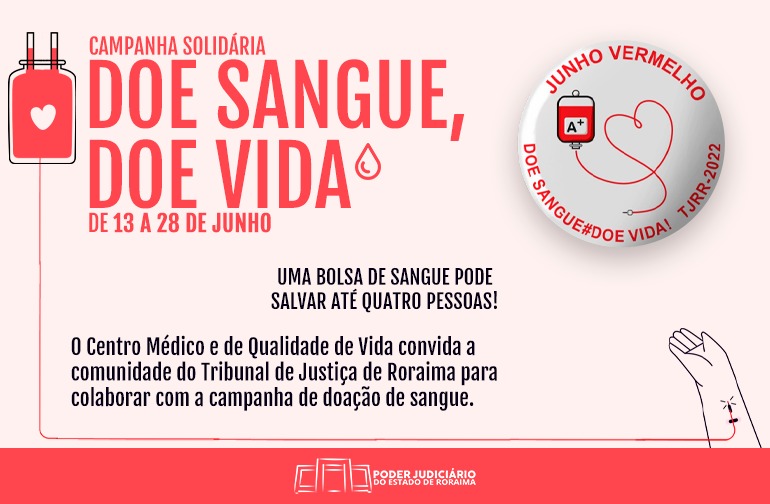 Banner da campanha solidária Doe Sangue, Doe Vida, de 13 a 28 de junho.