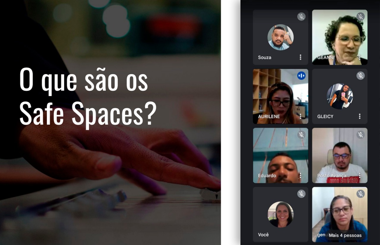 Imagem colorida contém aba de vídeo-chamada de reunião da apresentação sobre os Safes Spaces. 