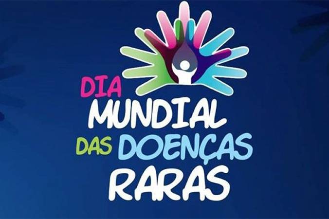 Imagem colorida mostra a escrita "Dia Mundial das Doenças Raras", acima um ícone que faz referência a isso.