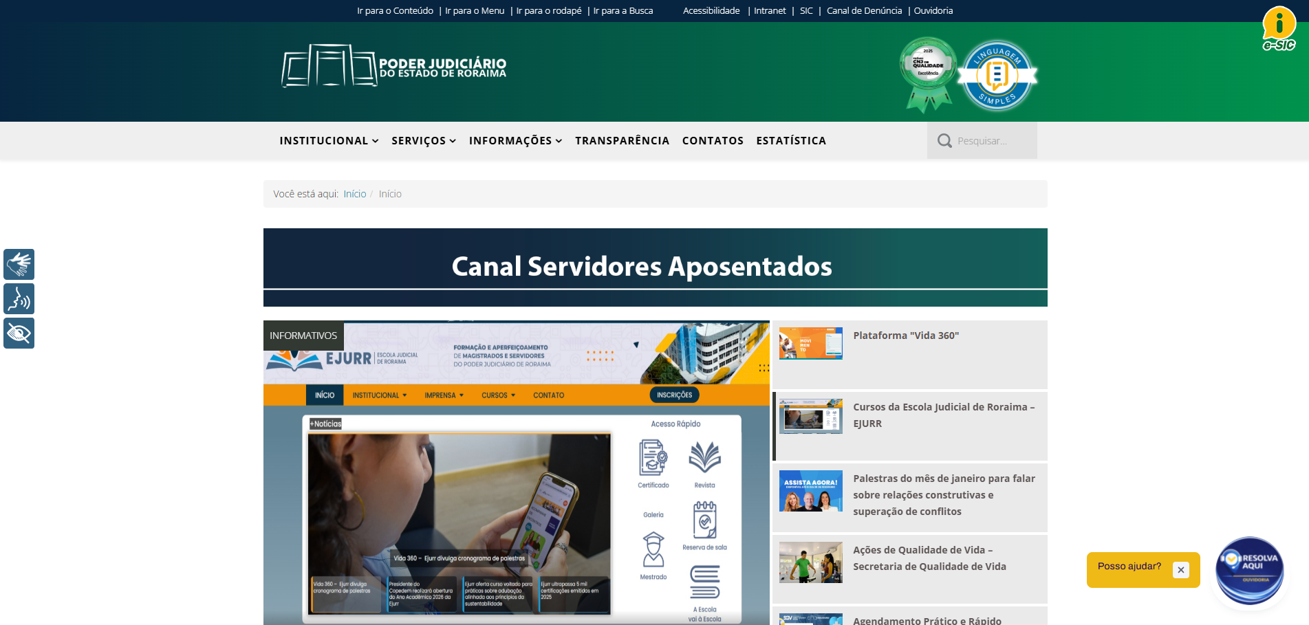 Novo Canal Servidores Aposentados já está disponível no site do TJRR