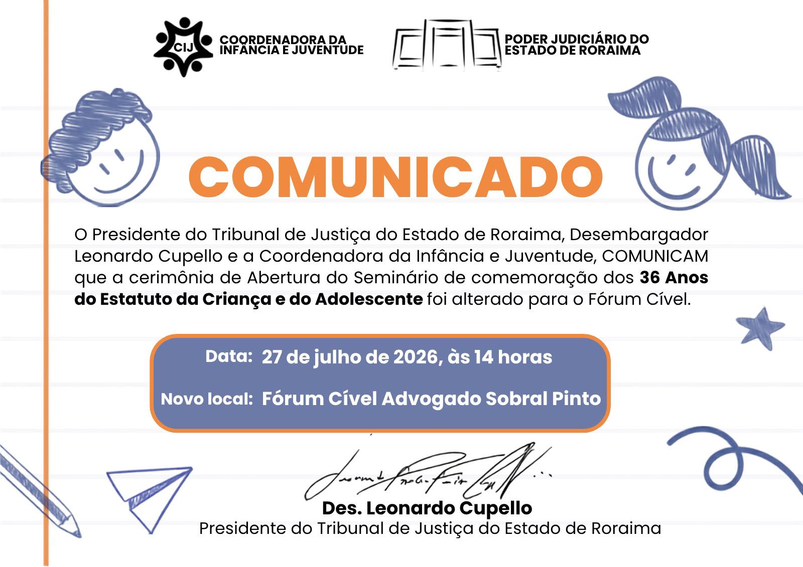 ATENÇÃO: Cerimônias de abertura e encerramento do evento ECA 36 Anos têm alteração de local