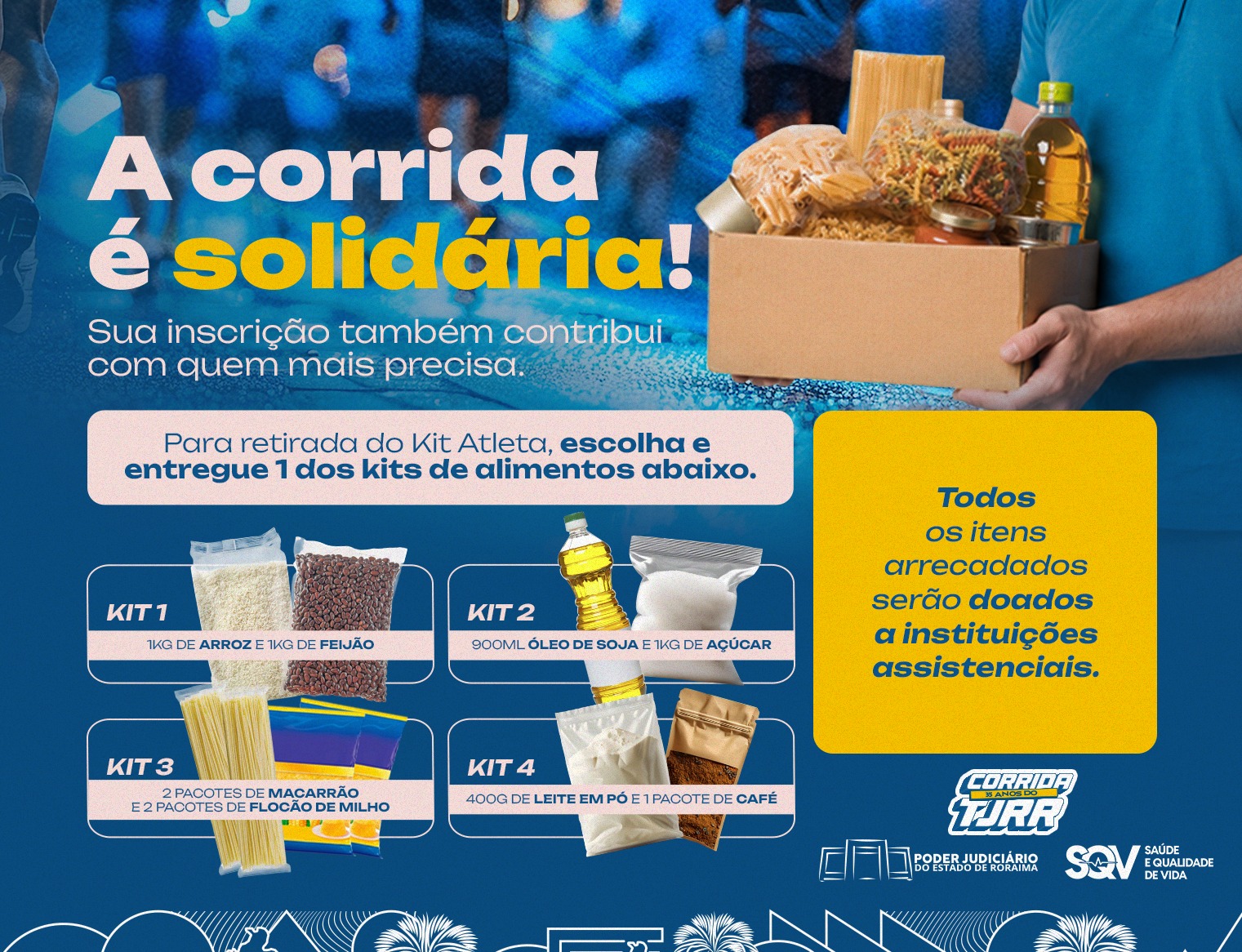 Corrida TJRR 35 Anos arrecada alimentos para doação durante a retirada dos kits de atletas