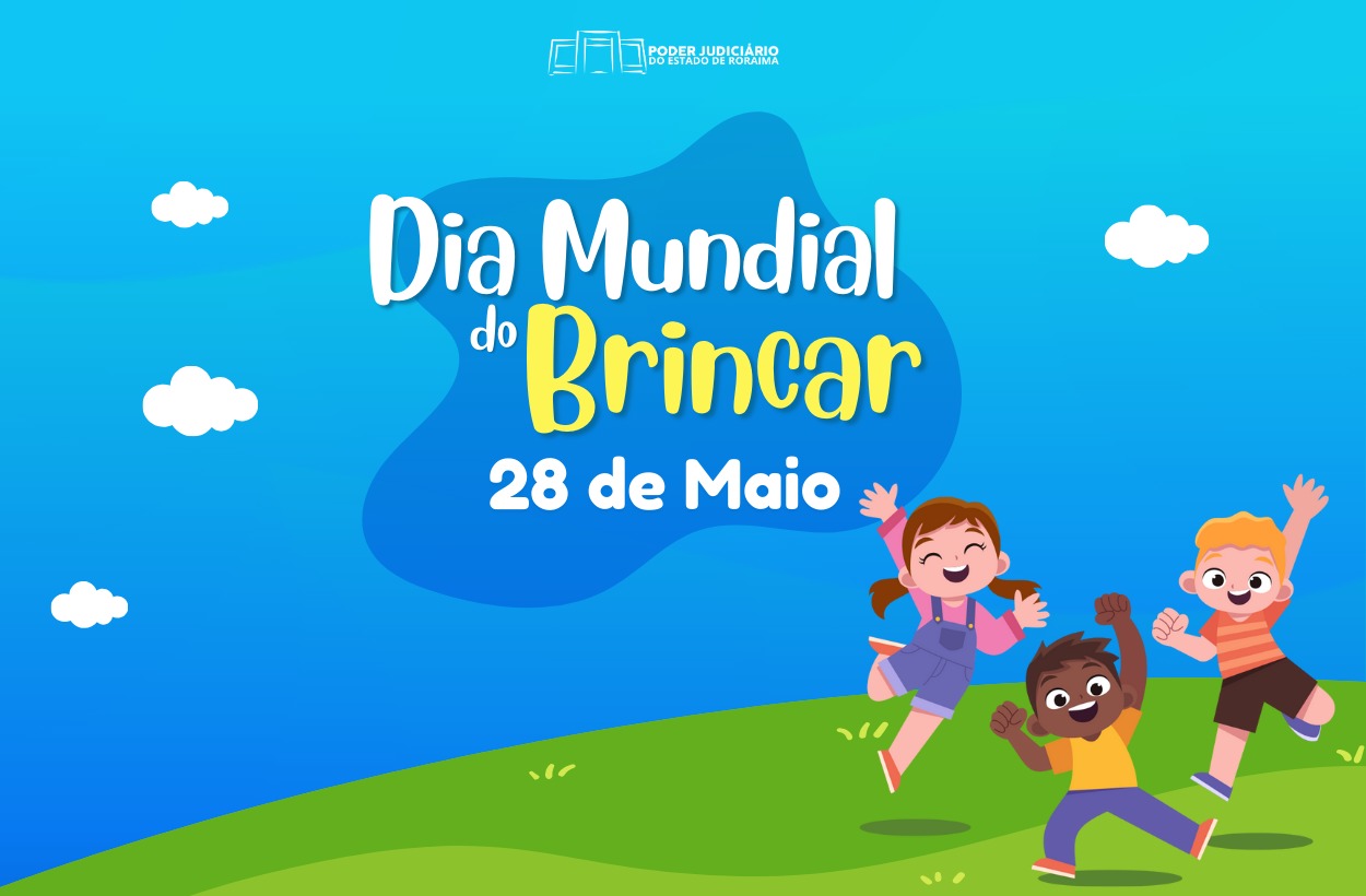 Foto 1: imagem colorida de banner de divulgação com fundo azul e o desenho de três crianças pulando. Ao lado esquerdo contém as atividades que serão realizadas