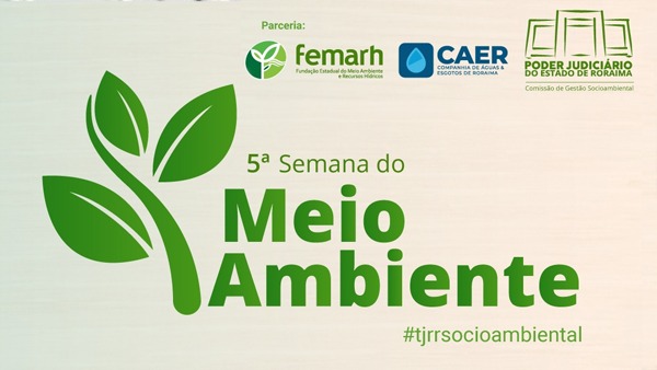 Banner da 5ª Semana do Meio Ambiente com ilustração de uma planta.