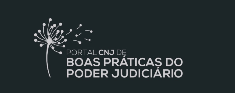 Imagem ilustrativa com o fundo preto mostra o desenho de um dente de leão. Ao lado a frase “Portal do Cnj de boas práticas do Poder Judiciario”.