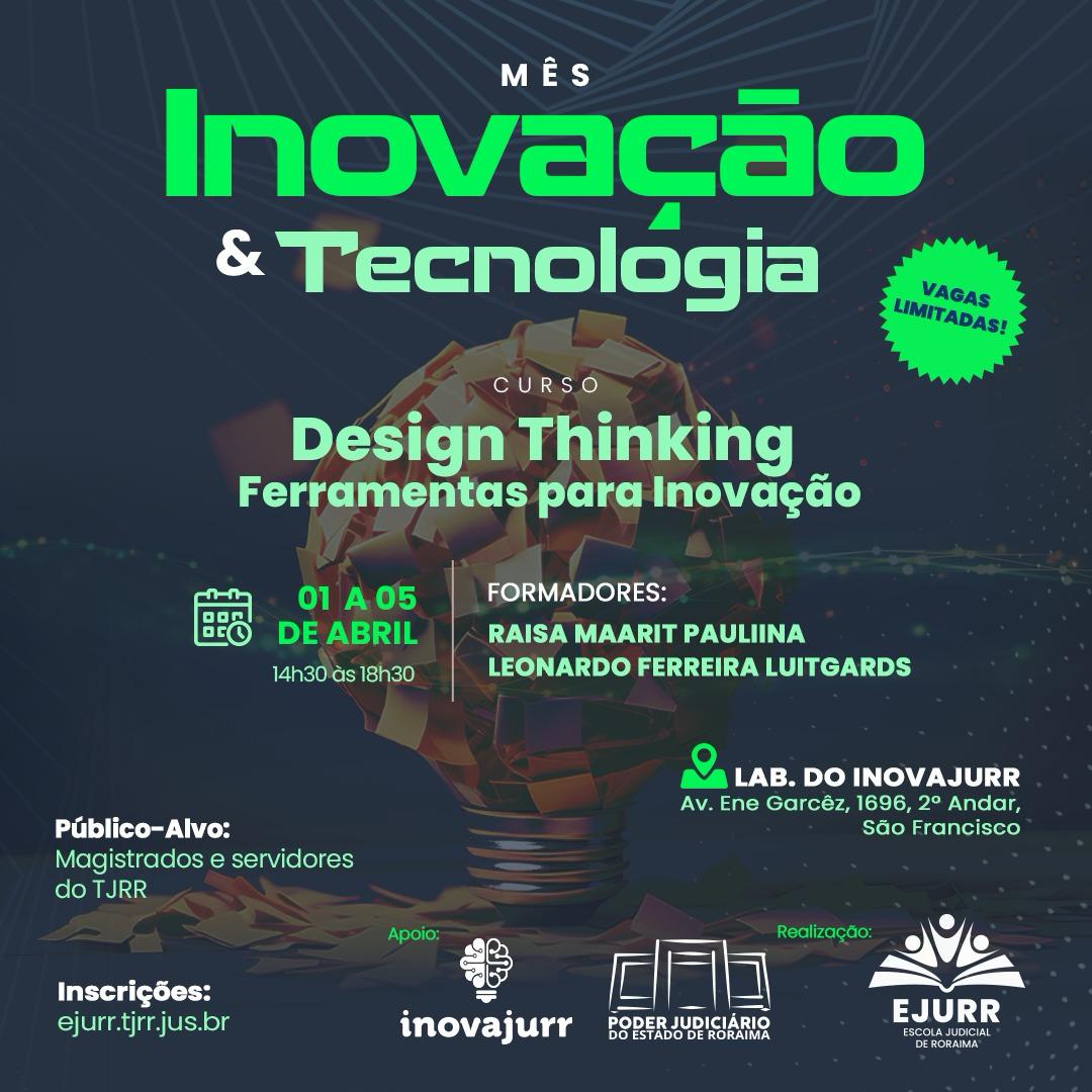 Imagem colorida mostra banner de Divulgação do Curso, que coloca em destaque, além do nome, o referencial do Mês de Inovação & Tecnologia.