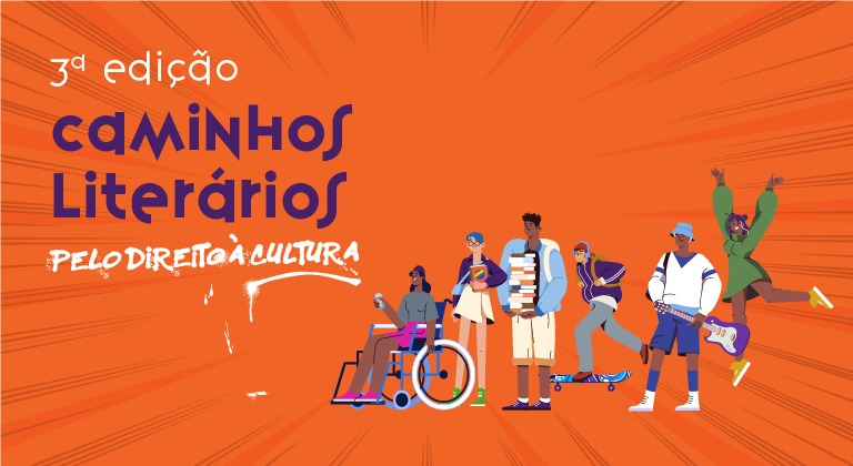 card de apresentação laranja escrito caminhos literário