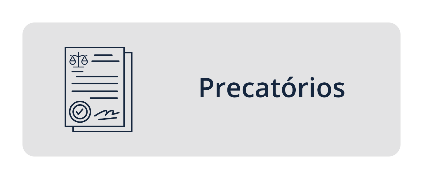 Fundo azul escuro com ícone folhas certificados e o texto na cor branca PRECATÓRIOS