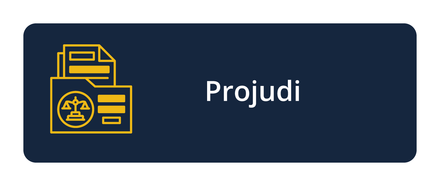 Fundo azul escuro com ícone de pasta e o texto na cor branca PROJUDI