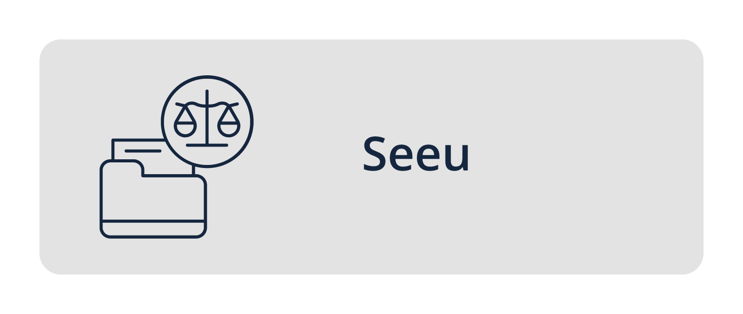 Fundo azul escuro com ícone de pasta e o texto na cor branca SEEU
