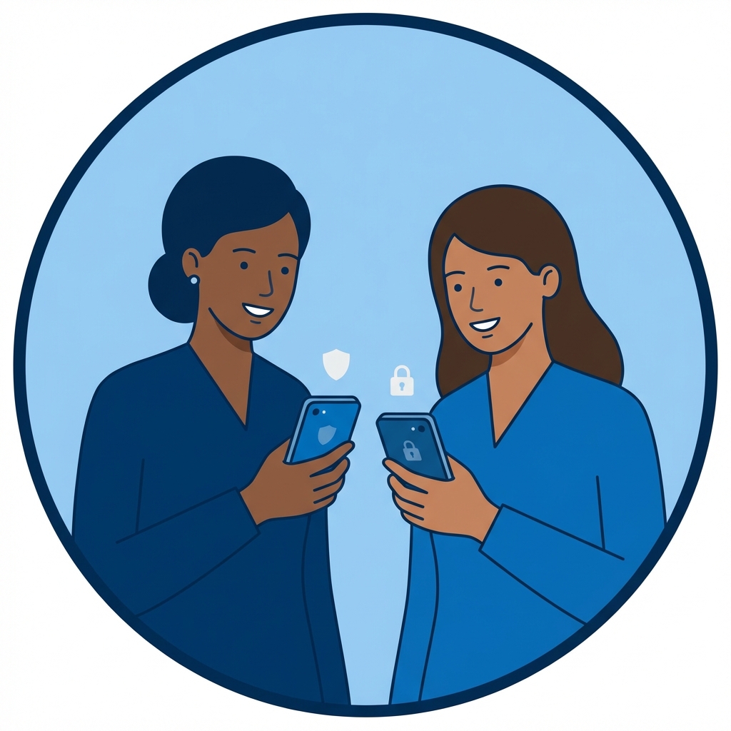 Ilustração de mulheres usando celular